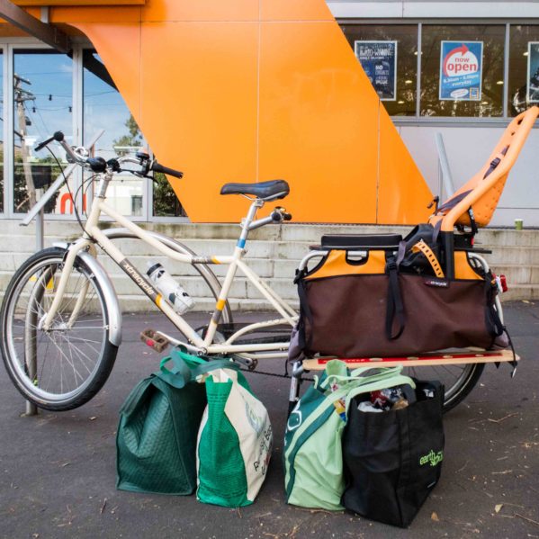 Children and groceries by bike - time to load