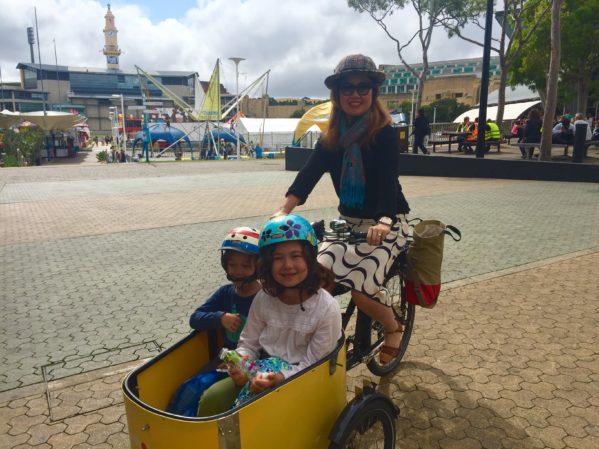 Sarah and her two kids out celebrating their birthdays (same day four years apart!)